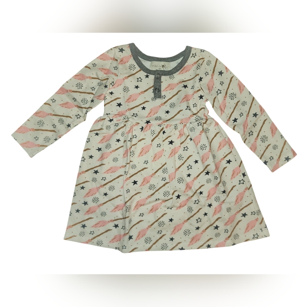 NWT Miki Miette Cream Color Broomstick Pattern Long Sleeve Dress Size 12 Months